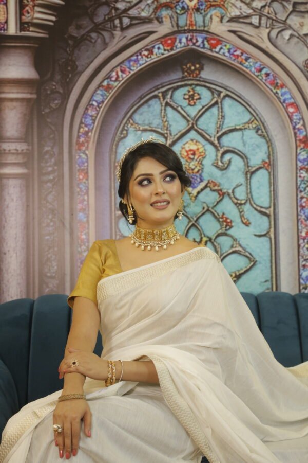 White Cotton Silk Saree - Image 2
