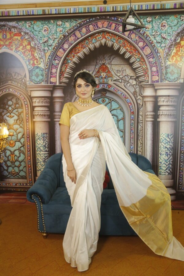 White Cotton Silk Saree - Image 4