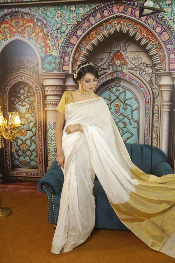 White Cotton Silk Saree - Image 5